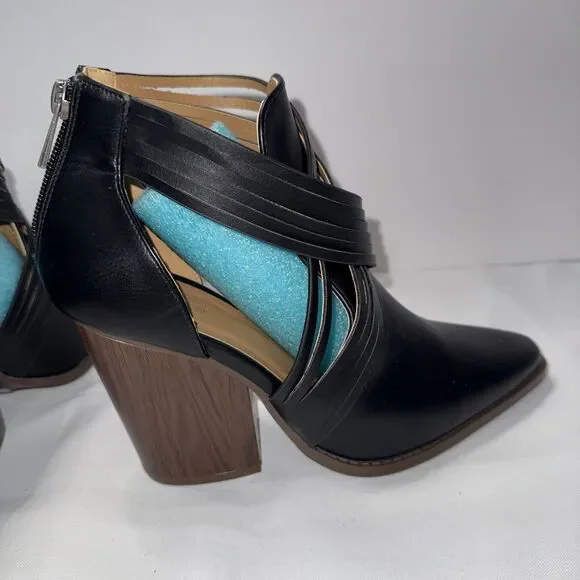 Qupid Black Strappy Ankle Boots Back Zipper Block Heel - Picture 4 of 8